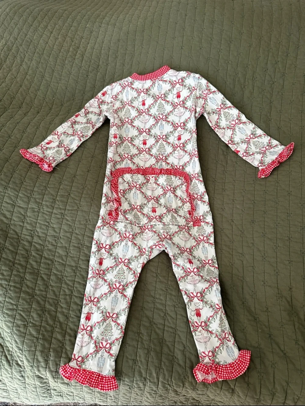 Girls White and Pink Ruffle-Trim Zip One-Piece Pajama